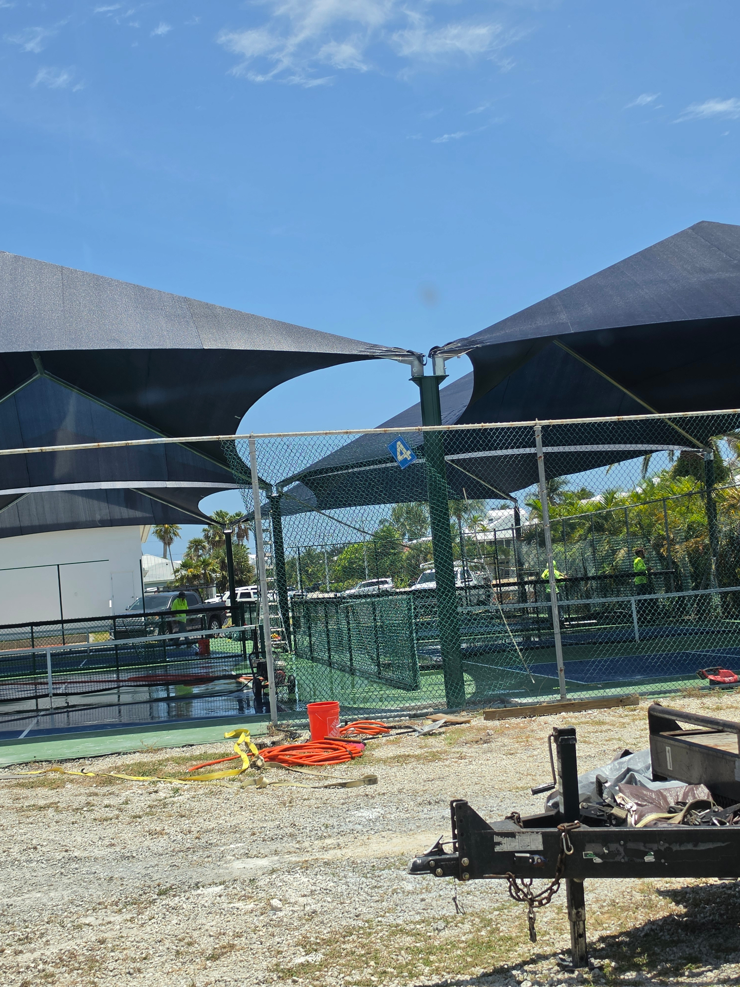 Key Colony Beach pickleball facility with black shade sails covering the courts